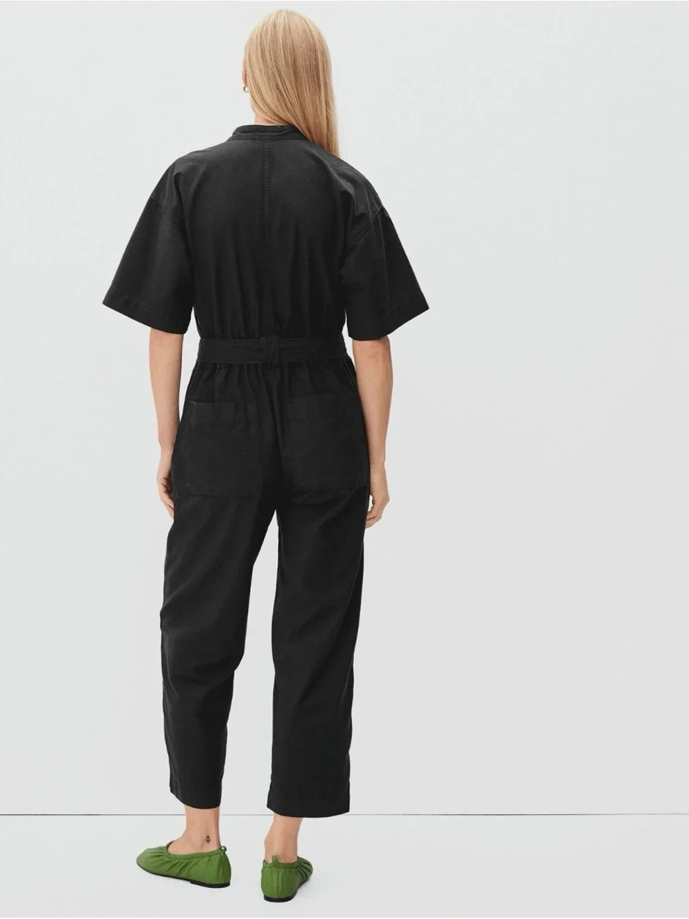 Everlane The Fatigue Short-Sleeve Jumpsuit Crop Belted Organic Cotton Gray 6